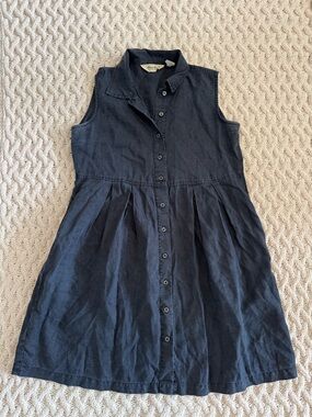 Eddie Bauer Sleeveless Button-Front Dark Navy Dress Linen